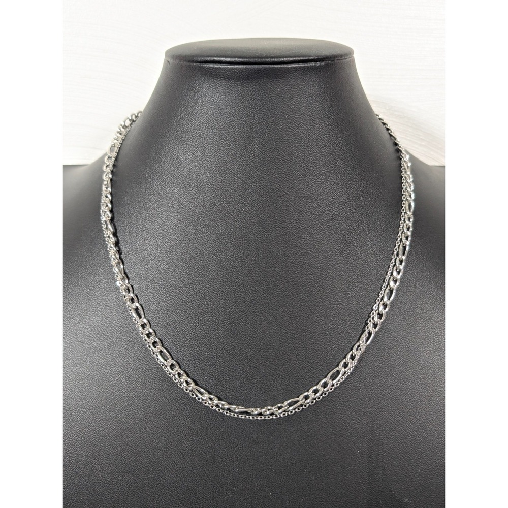 Retro Y2K Silver Tone Double Chain Necklace‎ Figaro Oval Links 18 in